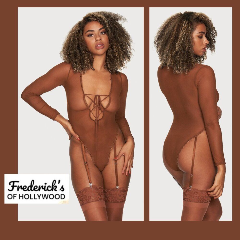 NWT Frederick’s of Hollywood Lola Lee Sheer Long Sleeve Bodysuit (Size M)
